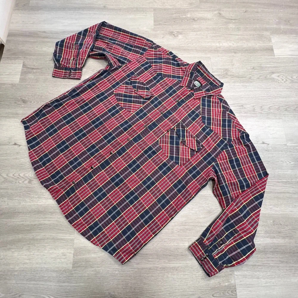 KEY‎ EST 1908 Mens Plaid Western Shirt 2XLT Long Sleeve Snap Up Red Blue
